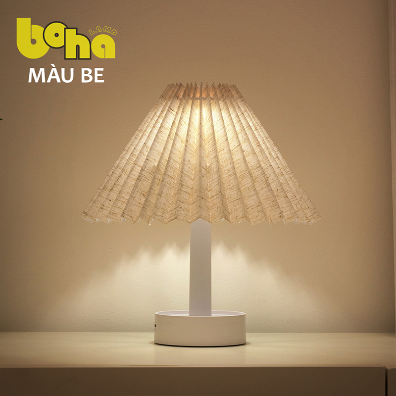 Đèn bàn xếp ly cổ điển màu be BoHA Lamp đèn ngủ, đèn đọc sách 3 cấp độ sáng, gấp gọn tiện lợi