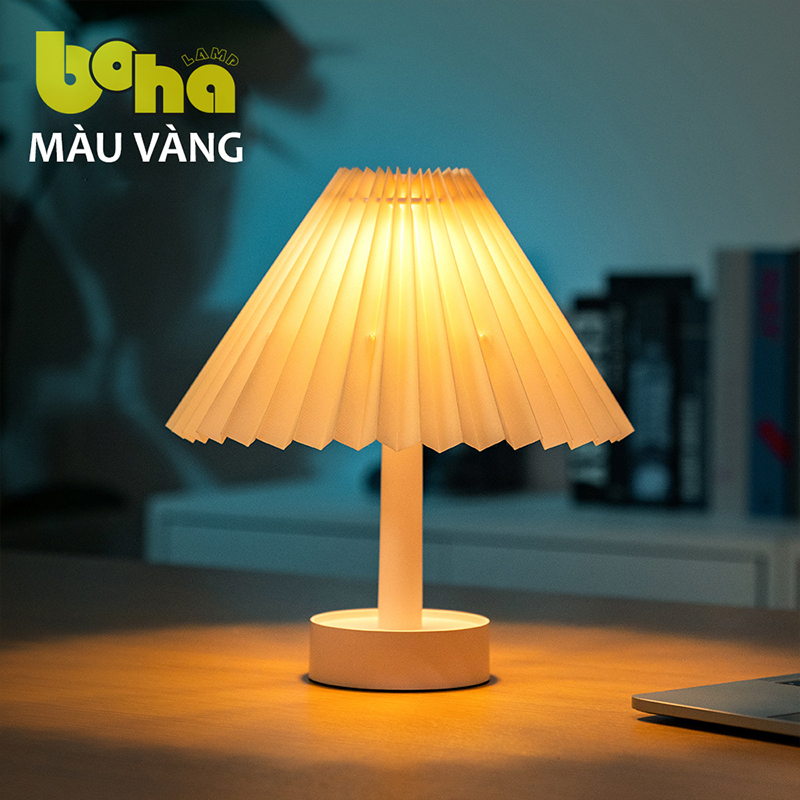 Đèn bàn xếp ly cổ điển màu vàng BoHA Lamp đèn ngủ, đèn đọc sách 3 cấp độ sáng, gấp gọn tiện lợi