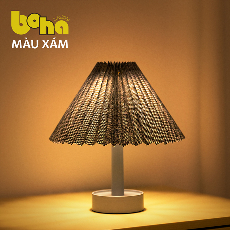 Đèn bàn xếp ly cổ điển màu xam BoHA Lamp đèn ngủ, đèn đọc sách 3 cấp độ sáng, gấp gọn tiện lợi