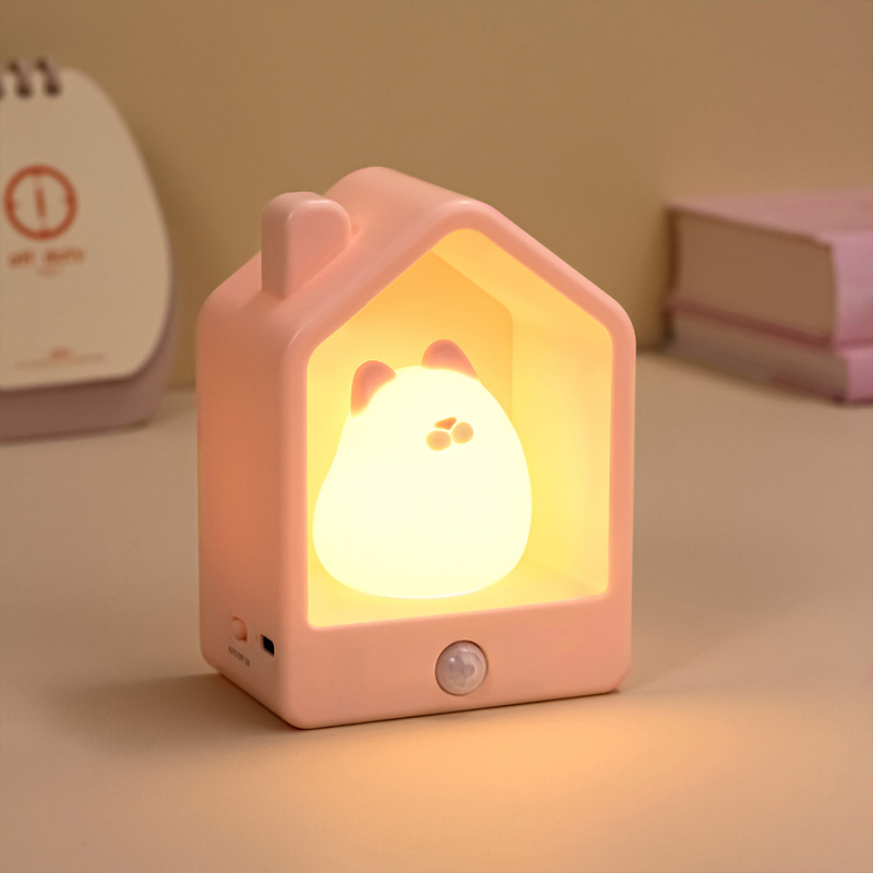 Đèn ngủ cảm ứng chuyển động mèo hồng BoHA Lamp, phù hớp treo phòng ngủ, phòng vệ sinh, hành lang