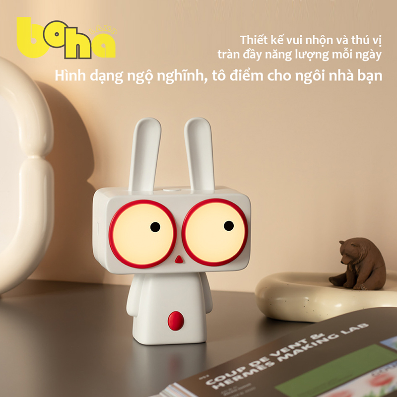 Đèn ngủ, đèn trang trí hình thỏ Bobi mắt tròn BoHA Lamp siêu đáng yêu ánh sáng dịu êm