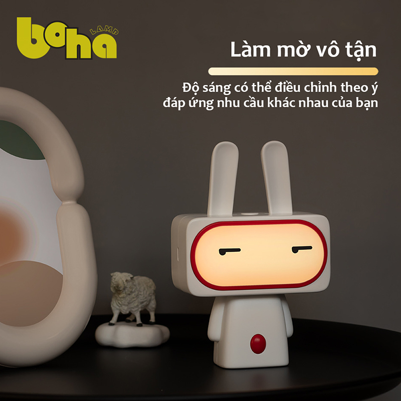 Đèn ngủ, đèn trang trí hình thỏ Bobi nheo mắt BoHA Lamp siêu đáng yêu ánh sáng dịu êm